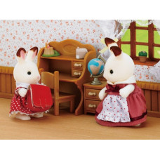 Sylvanian Families Chocolate Rabbit Sister and Desk Set